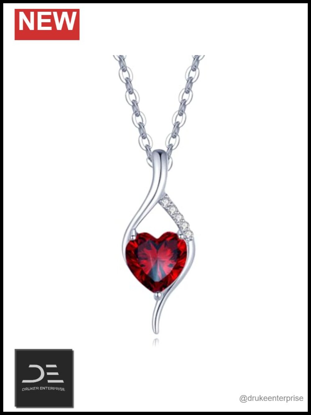 14K Solid White Gold Heart Pendant Necklace with Diamond Accent for Women